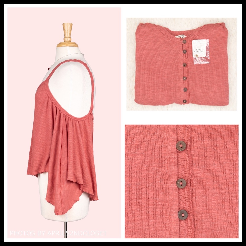 FREE PEOPLE BOHO FLOWY TOP BUTTON DOWN TANK SLEEVELESS BOHEMIAN KNIT TOP A3C - Picture 5 of 16